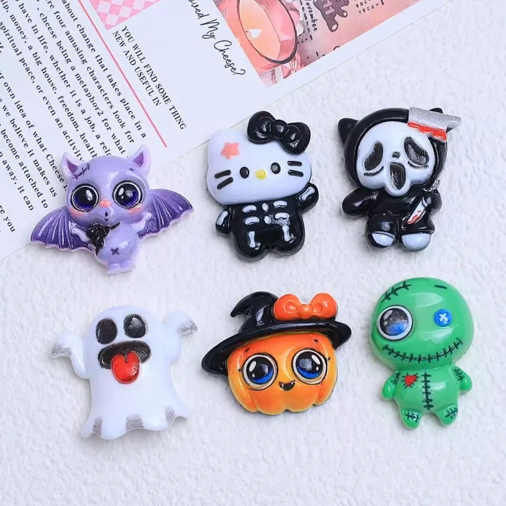 6 Halloween‎ Bat Pumpkin Hello Kitty Flatback Charms for Crafts Jewelry DIY